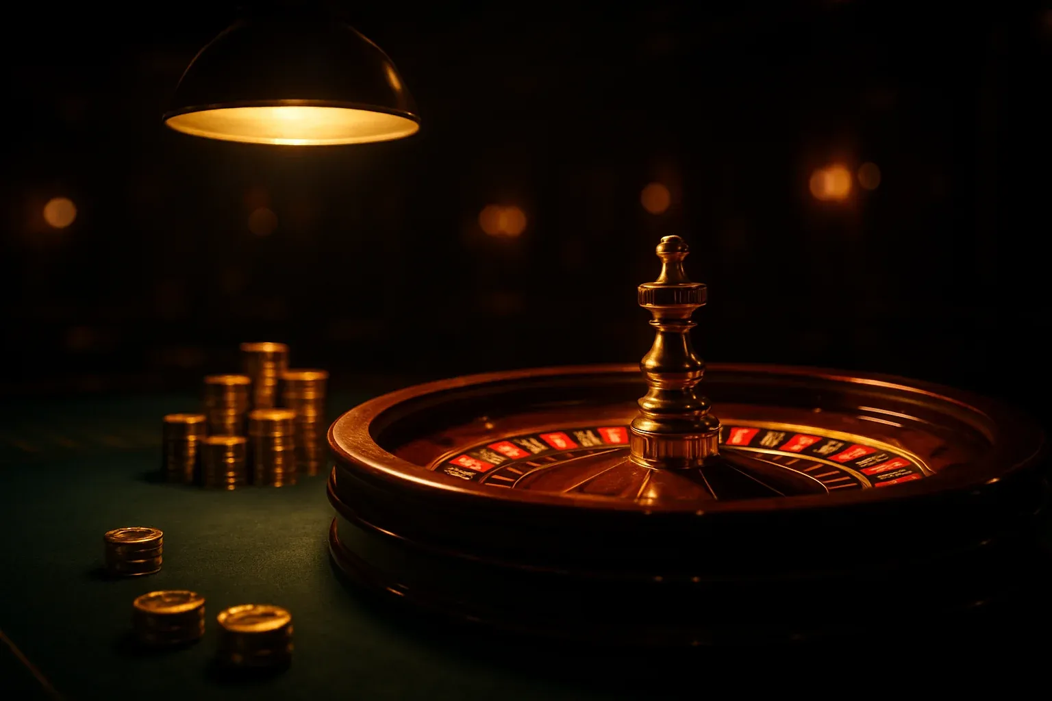 Elegant live casino table with glowing roulette wheel and golden chips