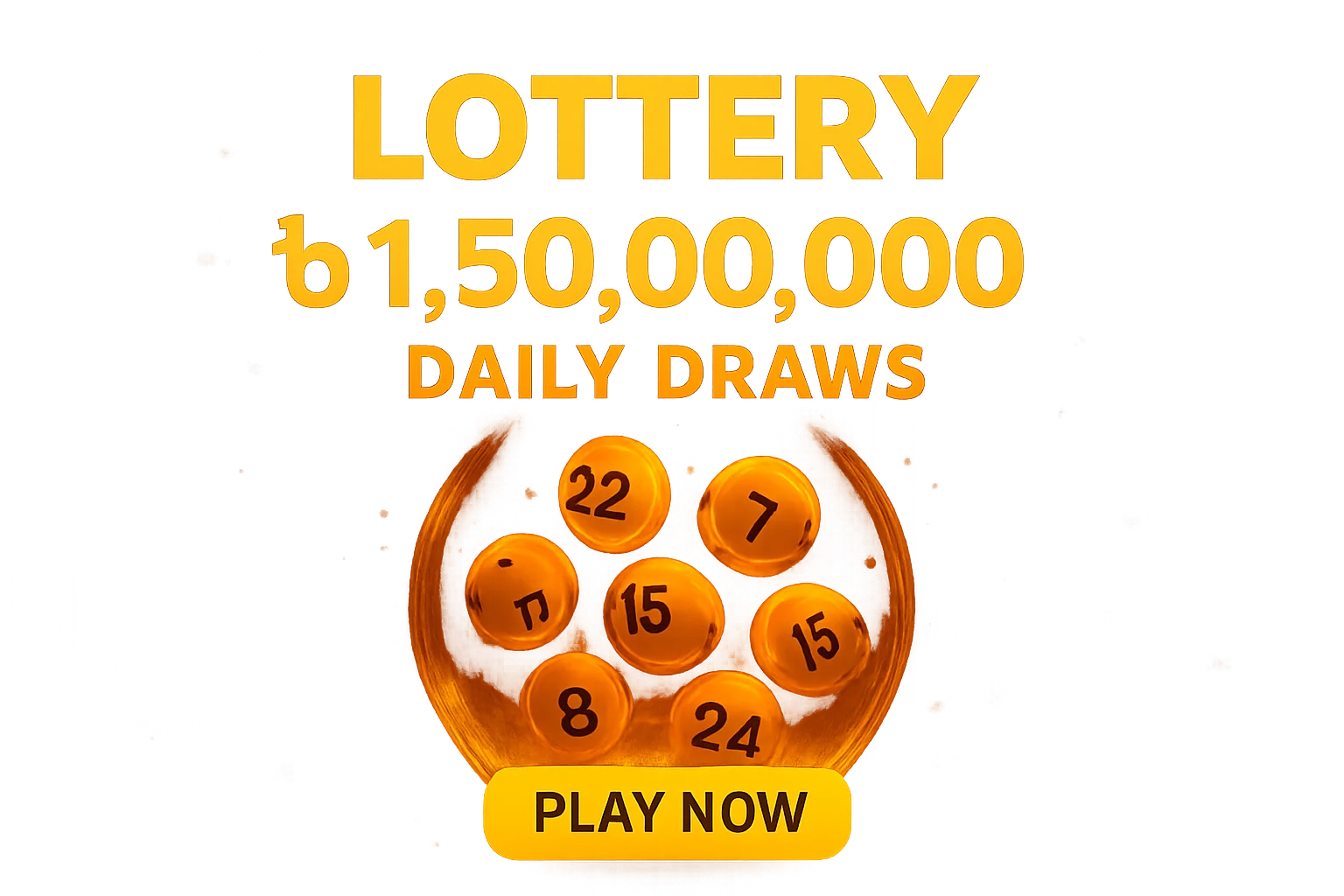 Glowing golden lottery balls in transparent draw machine promotional banner